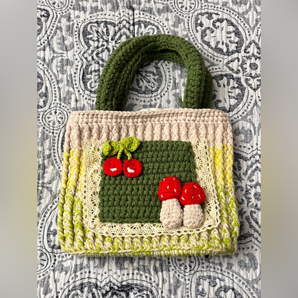 Etsy Crochet Mini Mushroom Cherry Handmade Bag - Picture 3 of 9